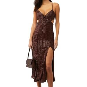 SAYLOR Harmonie Chocolate Brown Sequin Midi Cocktail Dress Women’s Size Large